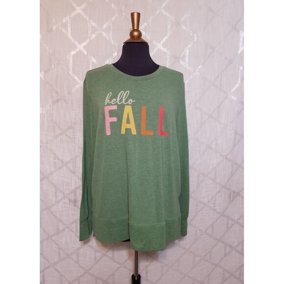 Hello Fall T-Shirt Womens Size 20 XXL Knit Hello Green Pullover - Picture 1 of 12